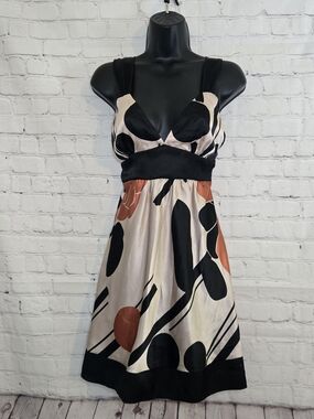 Silky Abstract Print Black & Cream Sleeveless Dress Usa Made Y2k Charlotte Russe
